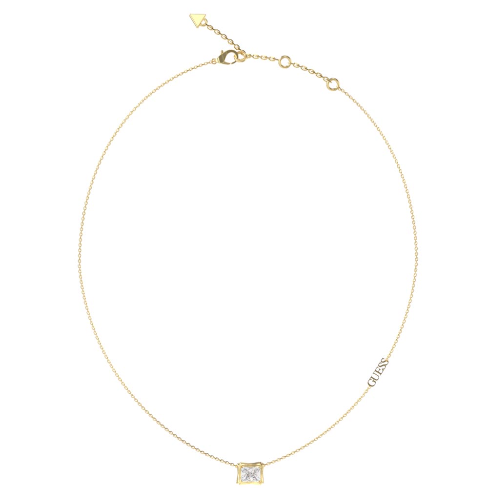 Γυναικείο κολιέ GUESS Gold Plated Steel Bamboo, με πέτρα και λογότυπο - JUBN05170JWYGT-U