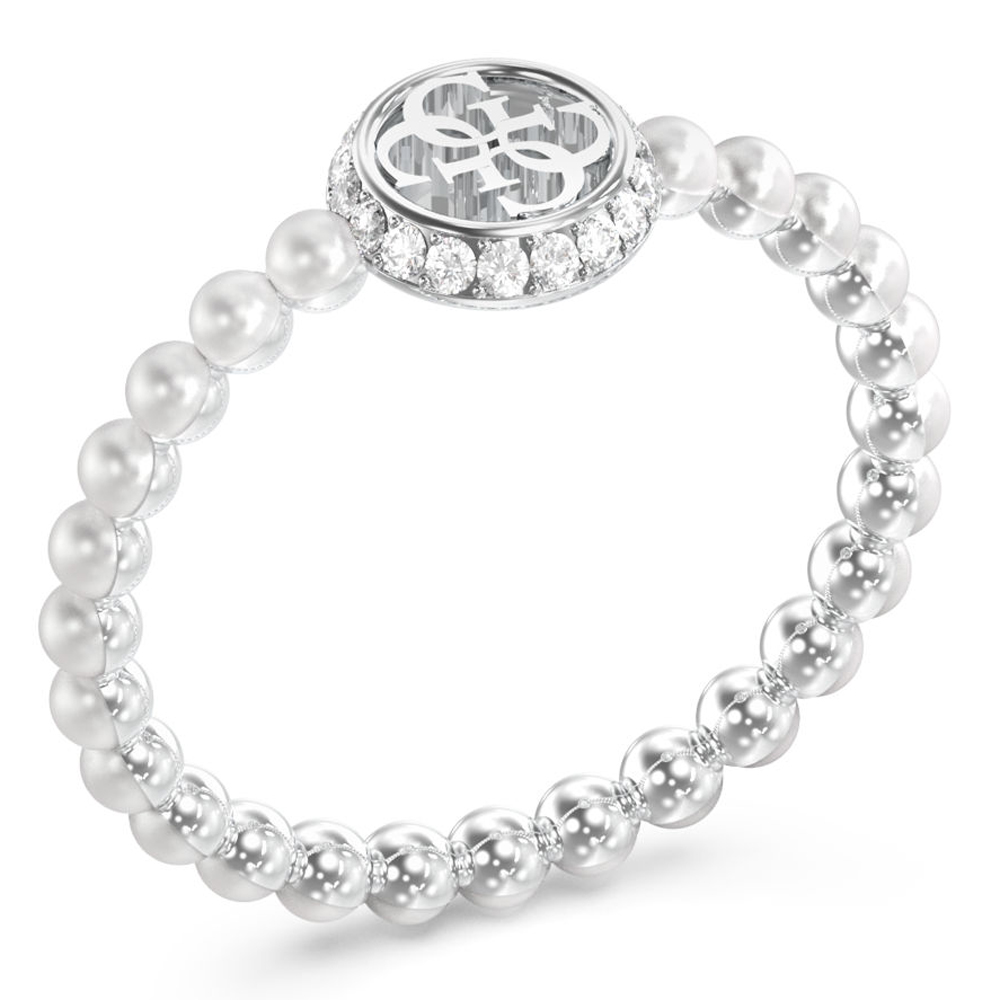 Γυναικείο δαχτυλίδι GUESS Steel Tiny Pearly , λογότυπο με πέρλες - JUBR05522JWRH54