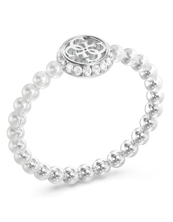 Γυναικείο δαχτυλίδι GUESS Steel Tiny Pearly , λογότυπο με πέρλες - JUBR05522JWRH54