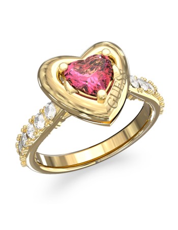 Γυναικείο δαχτυλίδι GUESS Gold Plated Steel Beloved, με ροζ καρδιά - JUBR06003JWYGPK56