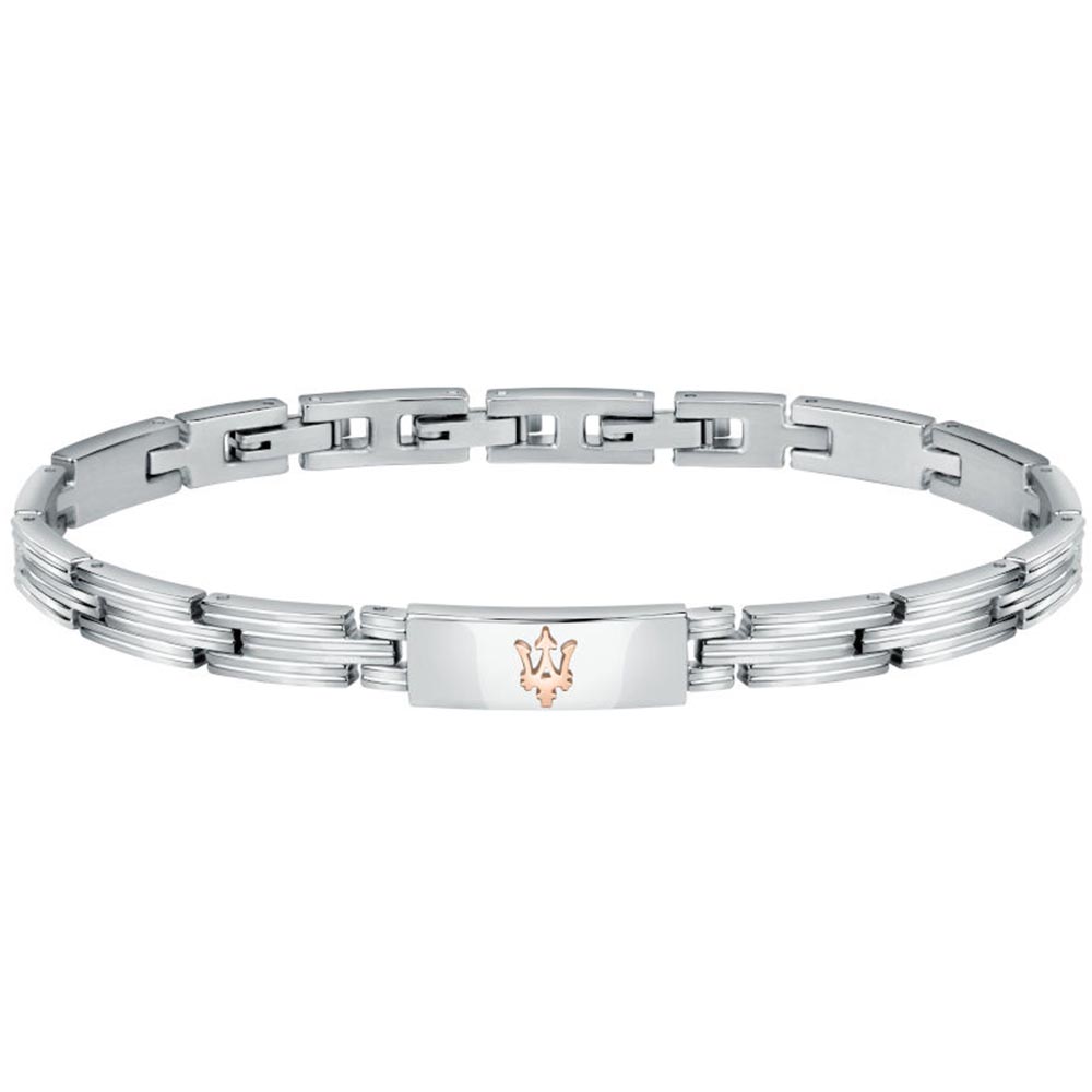 Ανδρικό Βραχιόλι MASERATI Iconic Stainless Steel με ροζ επίχρυσες λεπτομέρειες και λογότυπο - JM121ATK12
