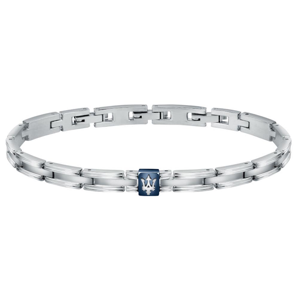 Ανδρικό Βραχιόλι MASERATI Iconic Stainless Steel, με μπλε λεπτομέρειες με λογότυπο - JM420ATK03