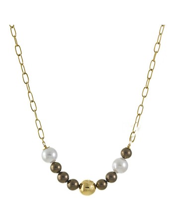 Κολιέ Miss Sixty Gold Steel Brown Pearls από Ορείχαλκο - WM1I101C