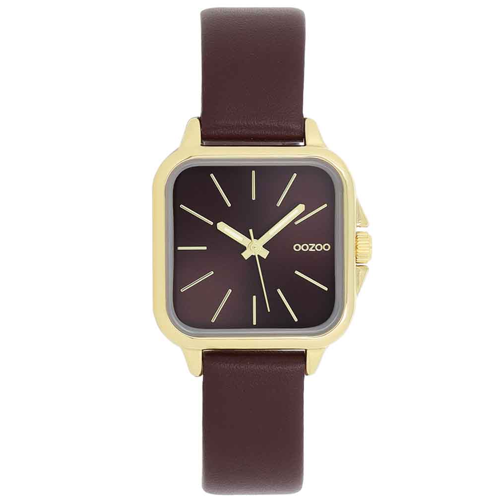 Ρολόι OOZOO 34mm Square Βordeaux Leather Strap - C11613