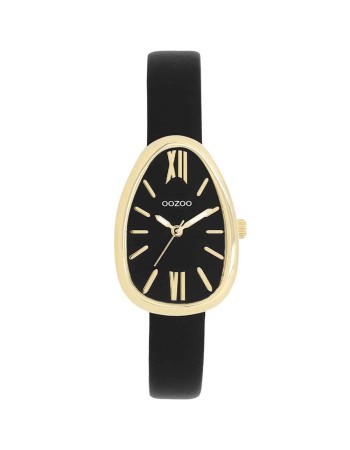 Ρολόι OOZOO egg-shaped 31x24mm Black Leather Strap - C11640