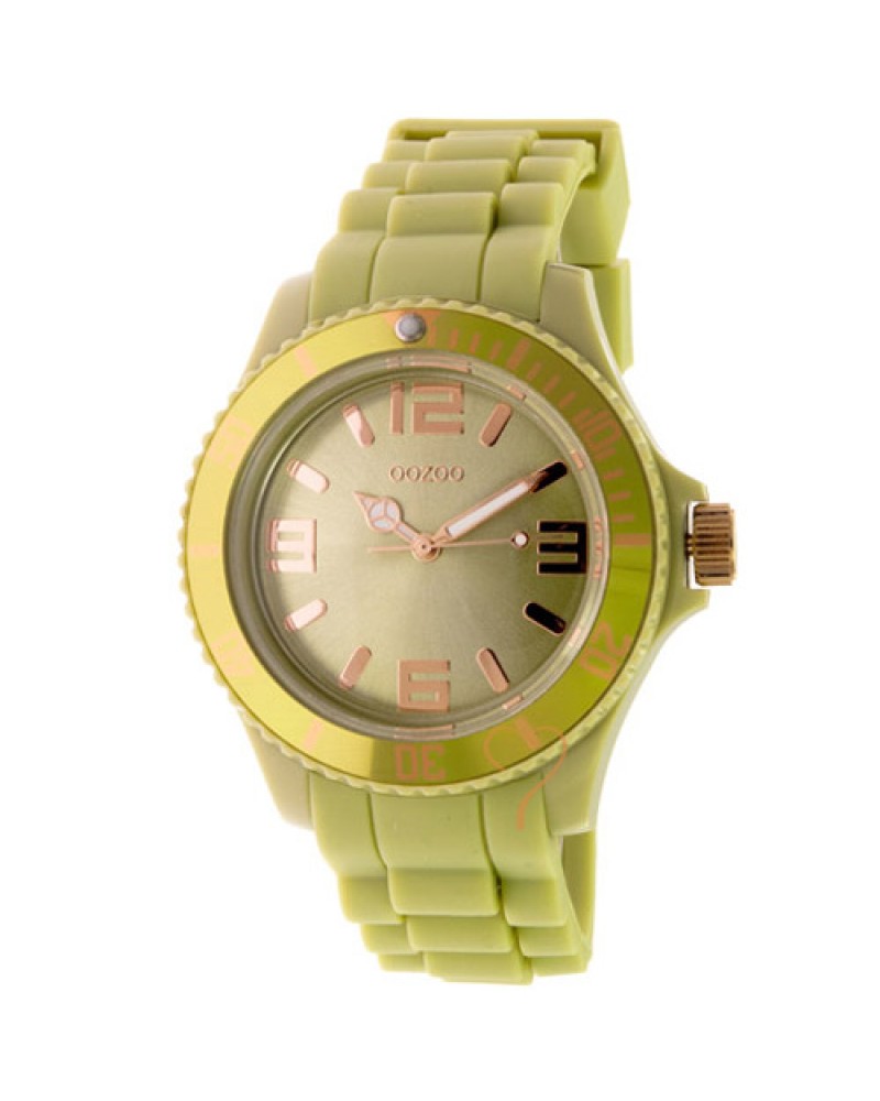 Ρολόι Oozoo Unisex 43mm RoseGold Bezel-Olive Rubber Strap - C4369