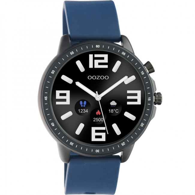 Ρολόι OOZOO Unisex Smartwatch Black Case Blue Rubber Strap - Q00332
