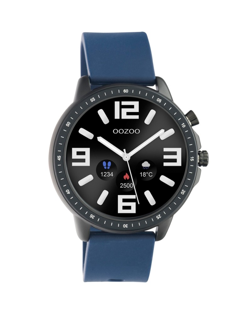 Ρολόι OOZOO Unisex Smartwatch Black Case Blue Rubber Strap - Q00332