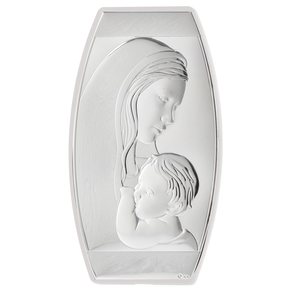 Εικόνα Μοντέρνα Παναγία-Χριστός Λευκή Πλάτη Ασήμι 19x33 - MA-E901-2WH-19X33