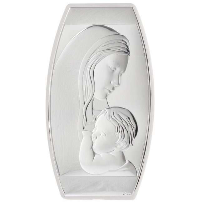 Εικόνα Μοντέρνα Παναγία-Χριστός Ασήμι Λευκή Πλάτη 15x26 - MA-E901-3WH-15X26