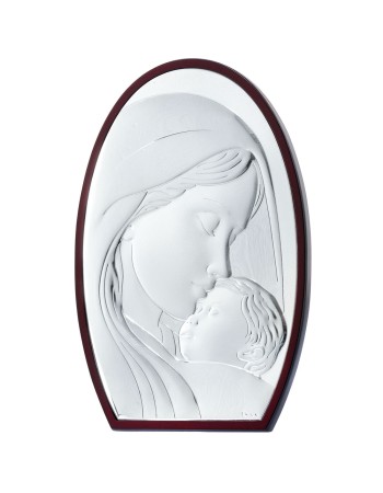 Εικόνα Μοντέρνα Παναγία-Χριστός Μπεζ Πλάτη Ασήμι 20x28 - MA-E902-2WH-20X28