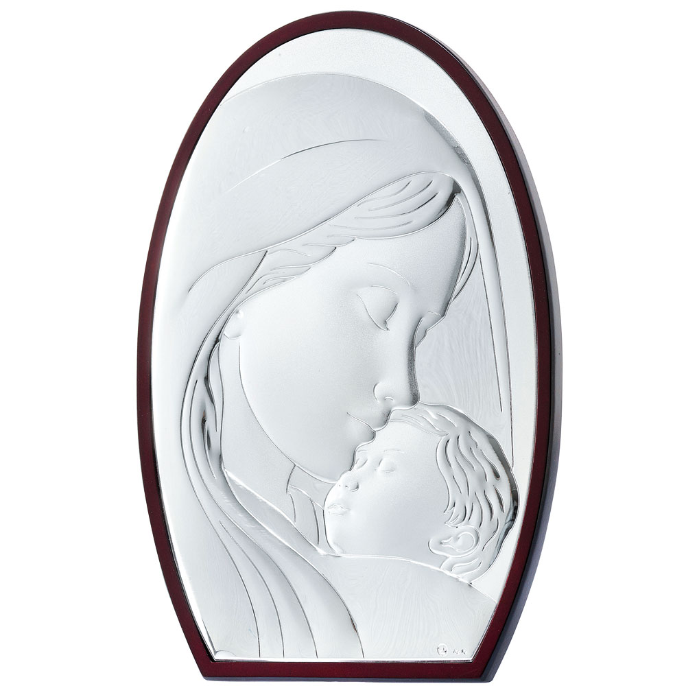 Εικόνα Μοντέρνα Παναγία-Χριστός Ασήμι Μπεζ Πλάτη 15x21 - MA-E902-3WH-15X21