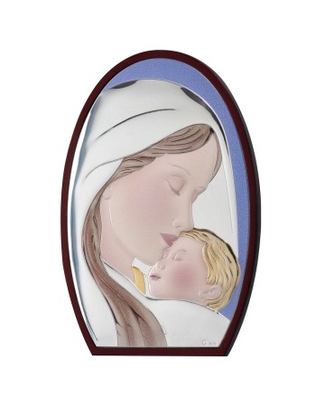 Εικόνα Μοντέρνα Παναγία-Χριστός Μπεζ Πλάτη Ασήμι 5x6 - MA-E902-5WH-B-5X6