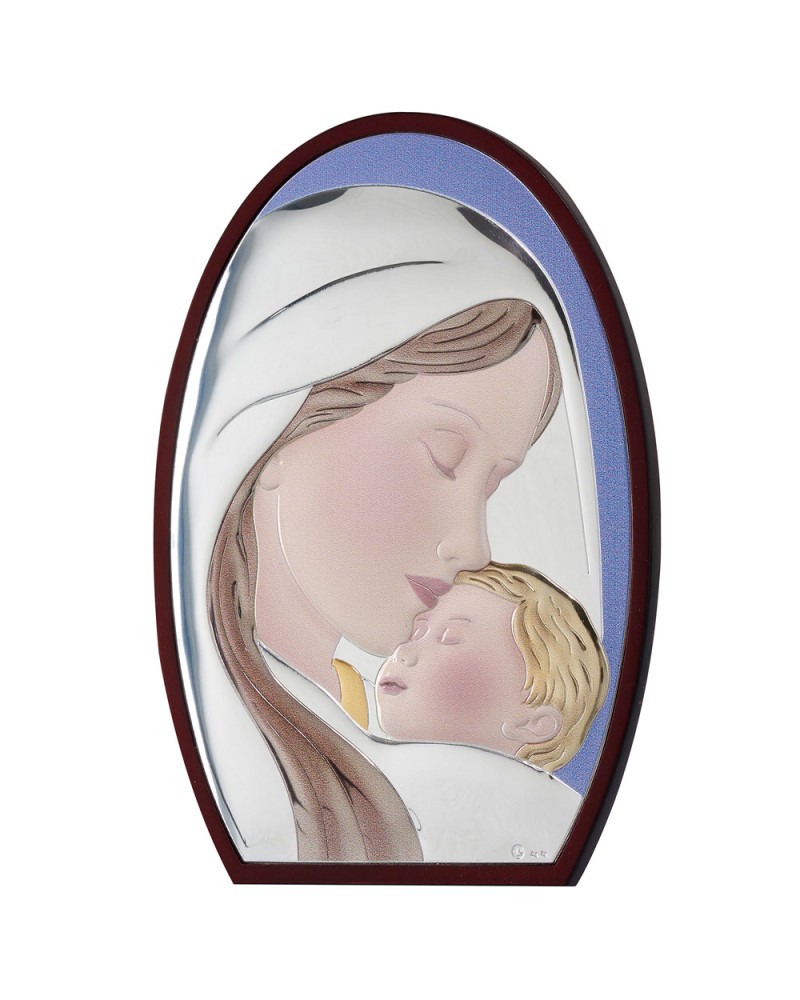 Εικόνα Μοντέρνα Παναγία-Χριστός Μπεζ Πλάτη Ασήμι 5x6 - MA-E902-5WH-B-5X6