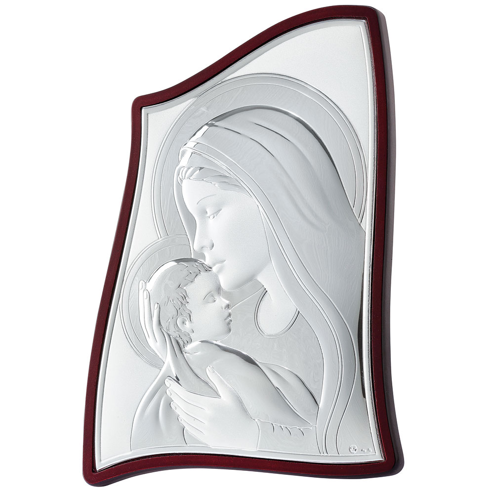 Εικόνα Μοντέρνα Παναγία-Χριστός Καφέ Πλάτη Ασήμι 20x28 - MA-E903-2-20X28