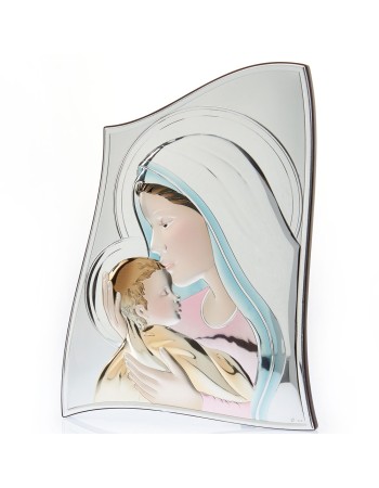 Εικόνα Μοντέρνα Παναγία-Χριστός Ασήμι Καφέ Πλάτη 15x21 - MA-E903-3C-15X21