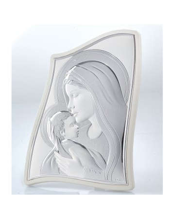 Εικόνα Μοντέρνα Παναγία-Χριστός Μπεζ Πλάτη Ασήμι 5x6 - MA-E903-5WH-5X6