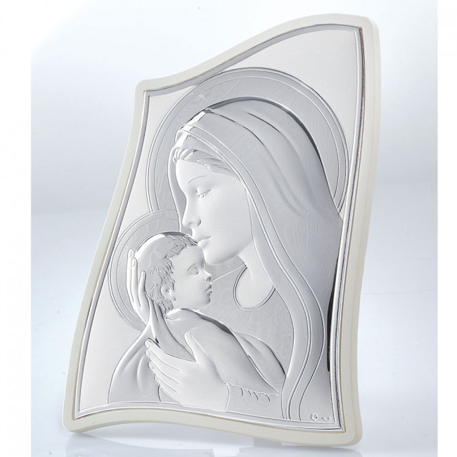 Εικόνα Μοντέρνα Παναγία-Χριστός Μπεζ Πλάτη Ασήμι 5x6 - MA-E903-5WH-5X6