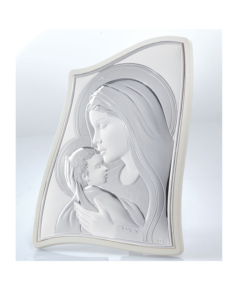 Εικόνα Μοντέρνα Παναγία-Χριστός Μπεζ Πλάτη Ασήμι 5x6 - MA-E903-5WH-5X6