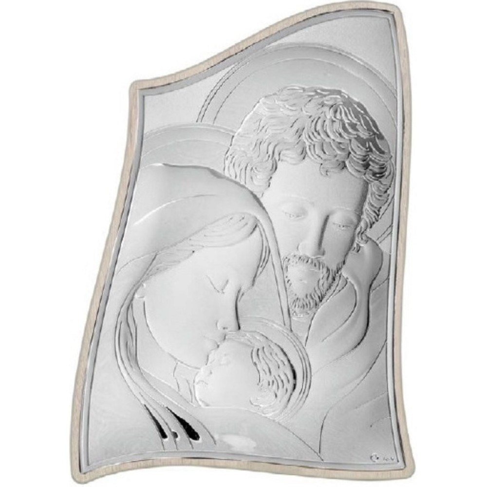 Εικόνα Μοντέρνα Αγία Οικογένεια Ασήμι Μπεζ Πλάτη 16.5x22.5 - MA-E904-3ST