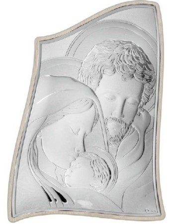 Εικόνα Μοντέρνα Αγία Οικογένεια Ασήμι Μπεζ Πλάτη 16.5x22.5 - MA-E904-3ST