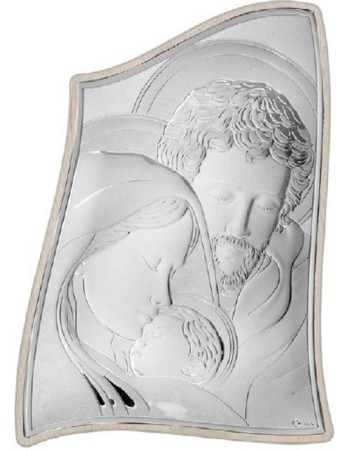 Εικόνα Μοντέρνα Αγία Οικογένεια Ασήμι Μπεζ Πλάτη 16.5x22.5 - MA-E904-3ST