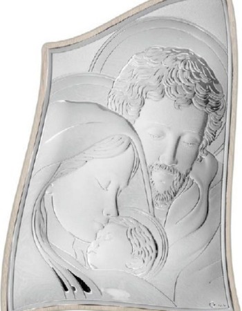 Εικόνα Μοντέρνα Αγία Οικογένεια Ασήμι Μπεζ Πλάτη 16.5x22.5 - MA-E904-3ST