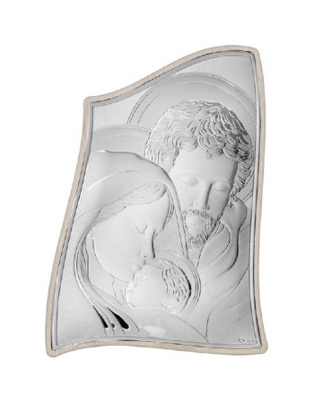 Εικόνα Μοντέρνα Αγία Οικογένεια Ασήμι Μπεζ Πλάτη 16.5x22.5 - MA-E904-3ST