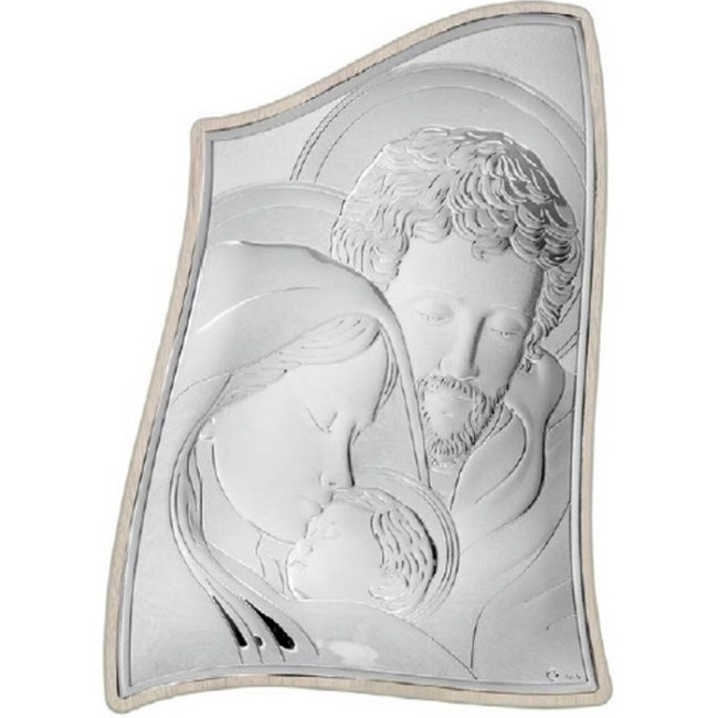 Εικόνα Μοντέρνα Αγία Οικογένεια Ασήμι Μπεζ Πλάτη 16.5x22.5 - MA-E904-3ST