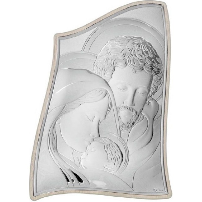 Εικόνα Μοντέρνα Αγία Οικογένεια Ασήμι Μπεζ Πλάτη 16.5x22.5 - MA-E904-3ST