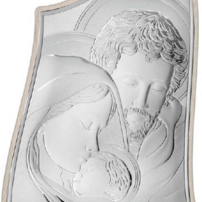 Εικόνα Μοντέρνα Αγία Οικογένεια Ασήμι Μπεζ Πλάτη 16.5x22.5 - MA-E904-3ST