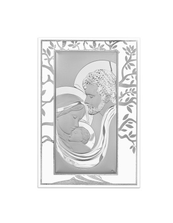 Εικόνα Μοντέρνα Ιερή Οικογένεια Ασήμι Λευκή Πλάτη 17x25 - MA-E960W