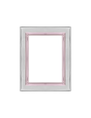 Παιδική Κορνίζα Ασημένια 13x18 Λεία με ροζ Περίγραμμα - MA-463-BR