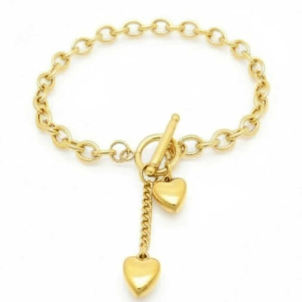 Βραχιόλι PUPPIS Gold Plated Stainless Steel, αλυσίδα με καρδιές - PUB21767G