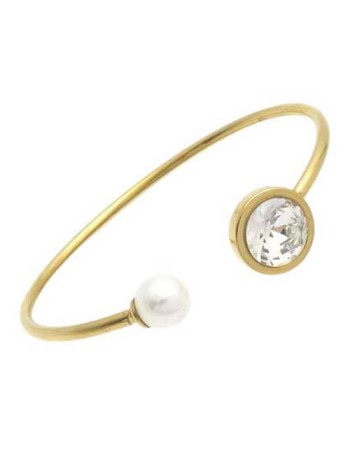 Βραχιόλι PUPPIS Gold Plated Stainless Steel, με πέρλα και λευκή πέτρα - PUB23065G