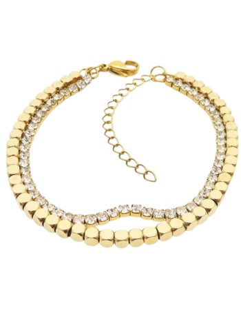 Βραχιόλι PUPPIS Gold Plated Stainless Steel, διπλή καδένα με Strass - PUB70547G