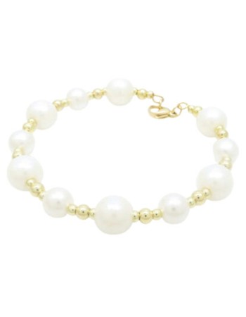 Βραχιόλι PUPPIS Stainless Steel Σταθερό Χρυσό με Λευκές Πέρλες - PUB88076G