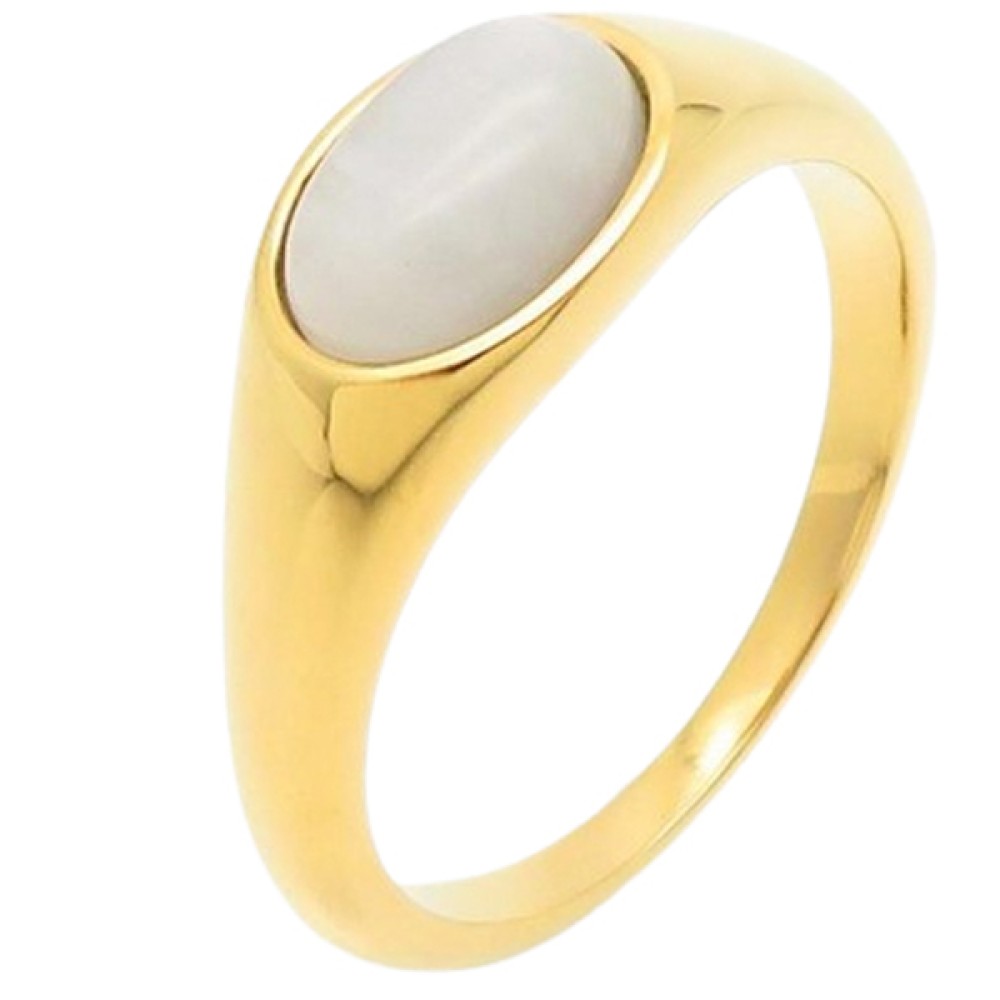 Δαχτυλίδι PUPPIS Gold Stainless Steel, με λευκή πέτρα - PUR10322G