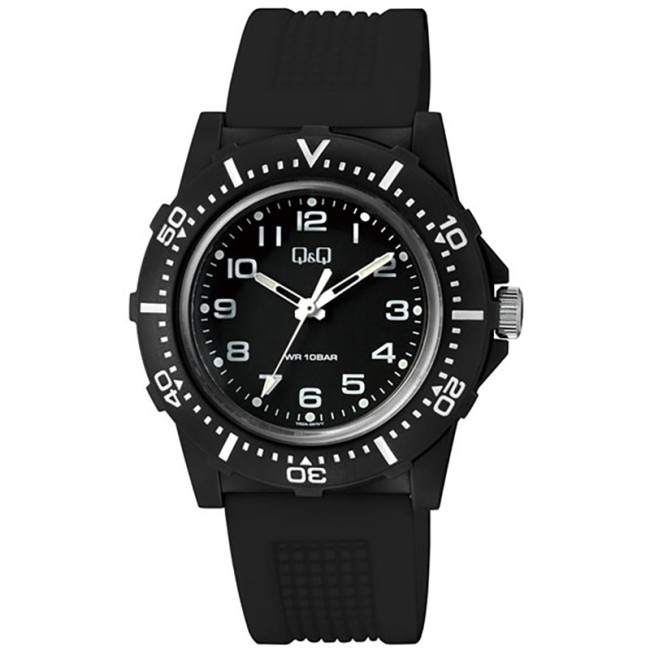 Ρολόι Q&Q Unisex Black με Λουράκι από Καουτσούκ - V32A-001VY