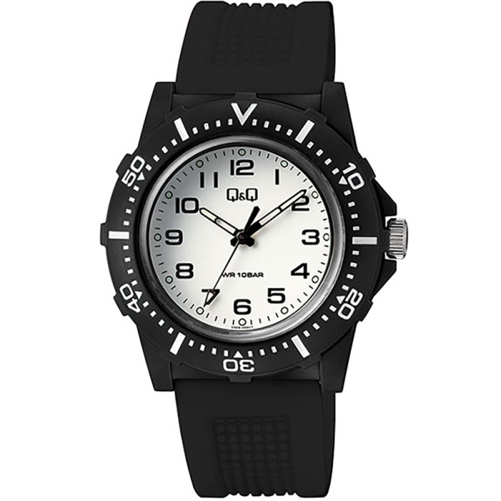 Ρολόι Q&Q Unisex Black με Λουράκι από Καουτσούκ - V32A-002VY