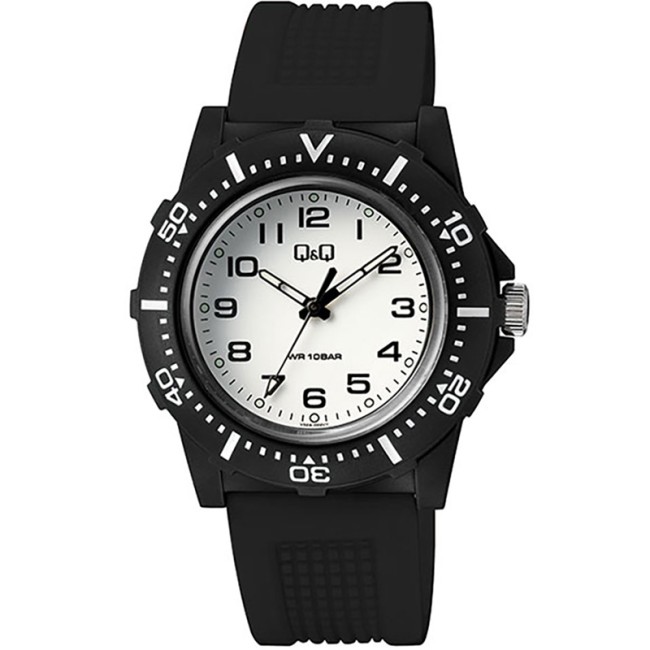 Ρολόι Q&Q Unisex Black με Λουράκι από Καουτσούκ - V32A-002VY