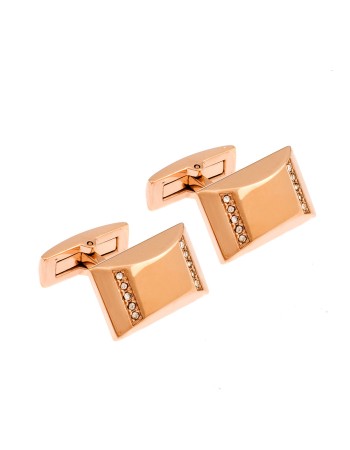 Μανικετόκουμπα Ορθογώνια Rose Gold Με Στρας Senza Men's από Ατσάλι - SSD01335