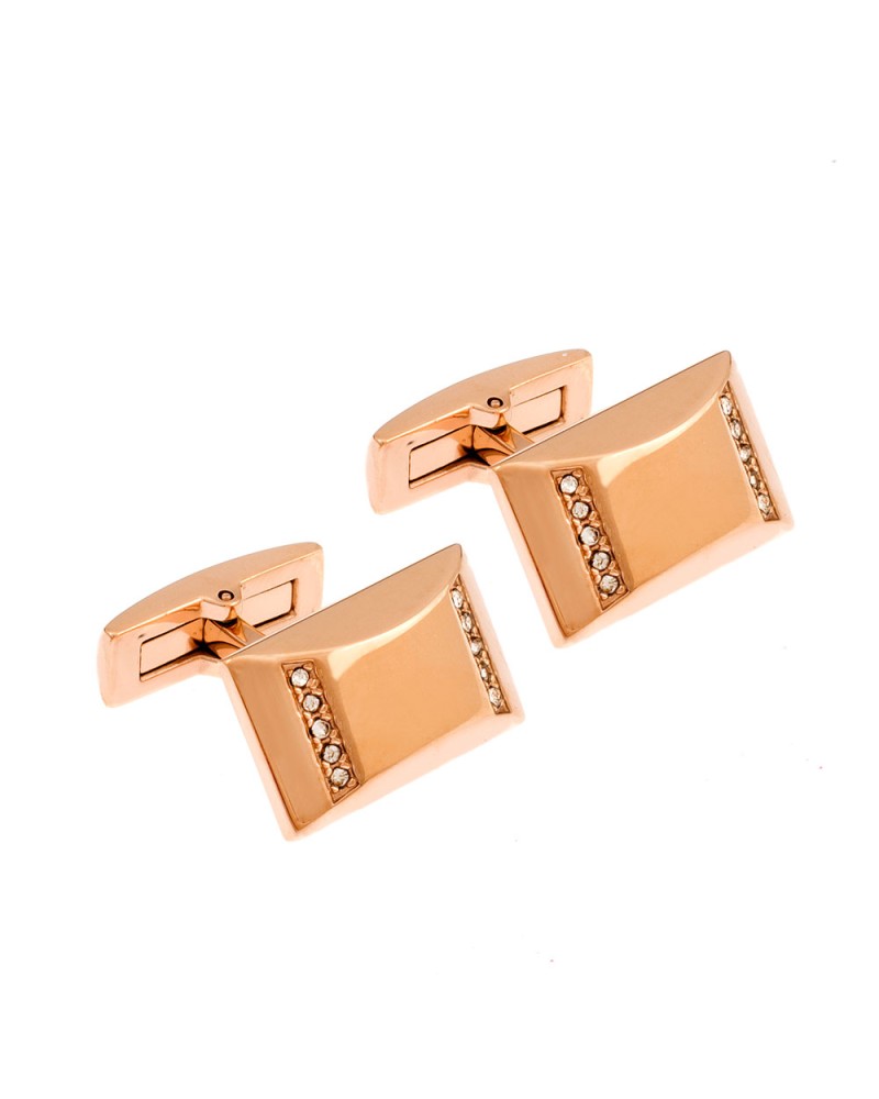 Μανικετόκουμπα Ορθογώνια Rose Gold Με Στρας Senza Men's από Ατσάλι - SSD01335
