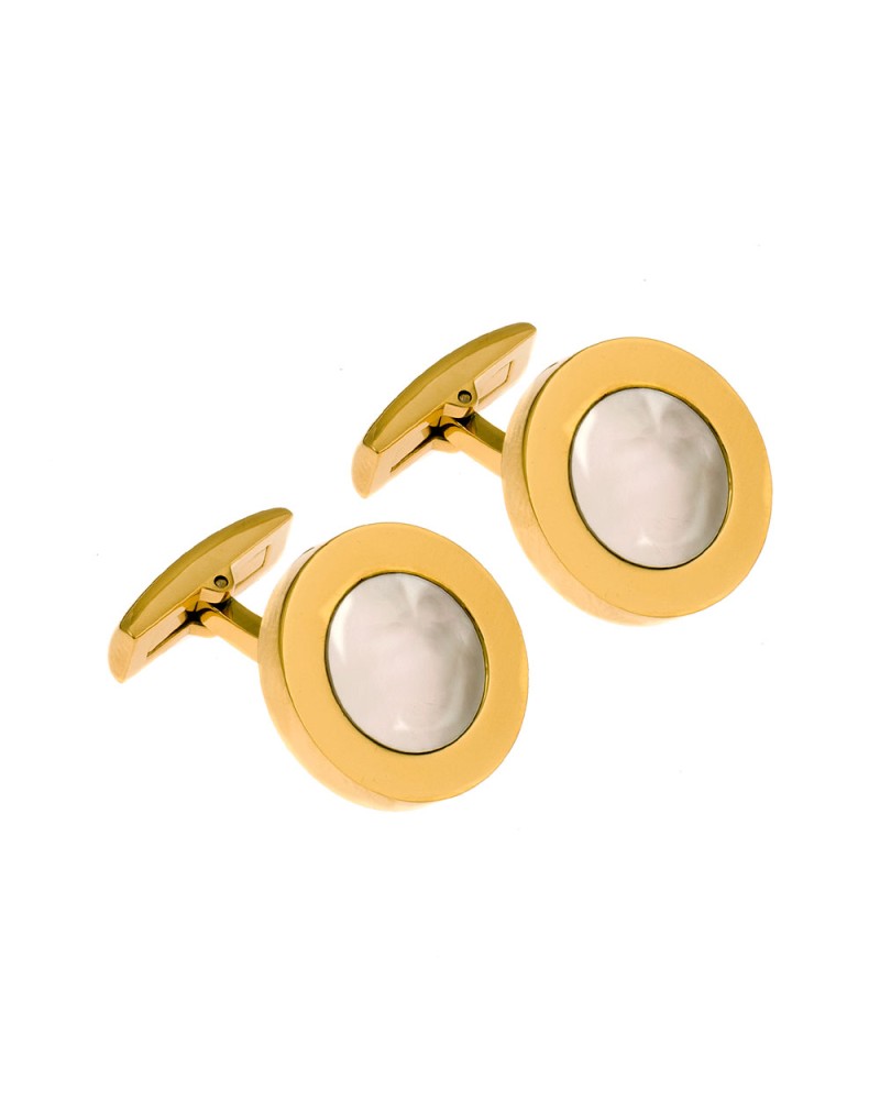 Μανικετόκουμπα Στρογγυλά Χρυσά Με Φίλντισι Senza Men's από Ατσάλι - SSD01341