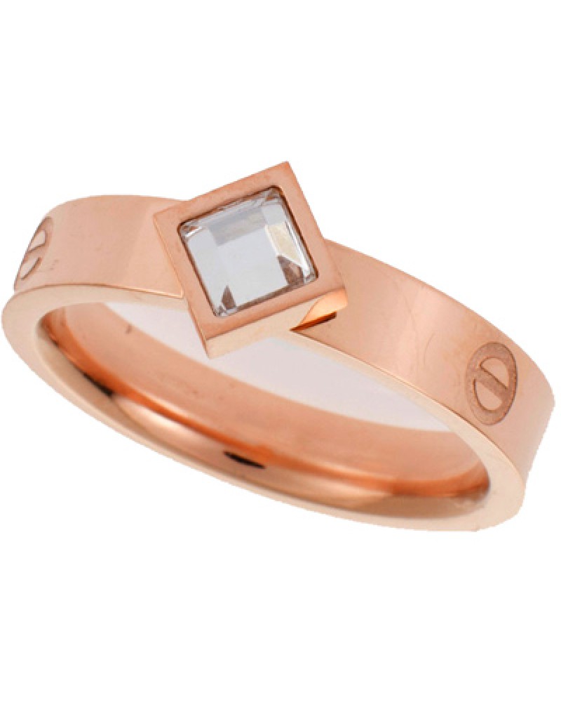 Δαχτυλίδι Με Τετράγωνη Πέτρα Senza Rose Gold από Ατσάλι - SSD1214