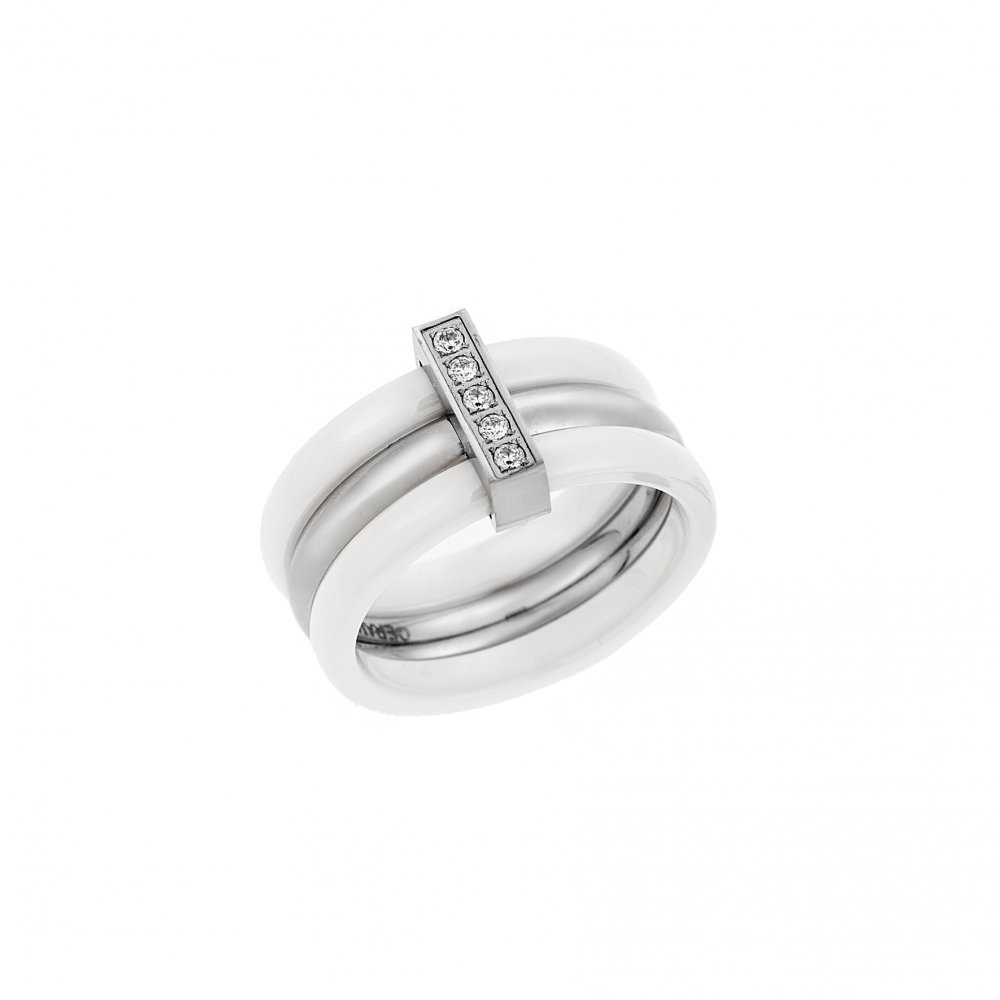 Δαχτυλίδι Λευκό-Ασημί Με Πέτρες SENZA Ceramic Steel - SSD1421