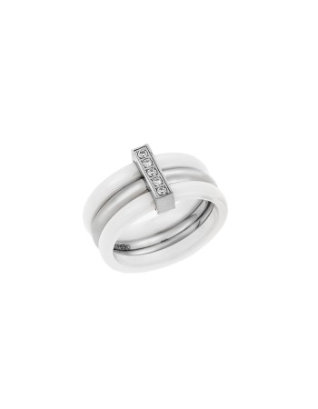 Δαχτυλίδι Λευκό-Ασημί Με Πέτρες SENZA Ceramic Steel - SSD1421