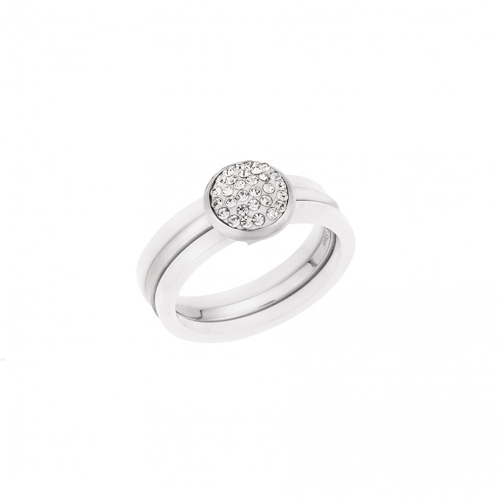 Δαχτυλίδι Λευκό-Ασημί Με Πέτρες SENZA Ceramic Steel - SSD1438