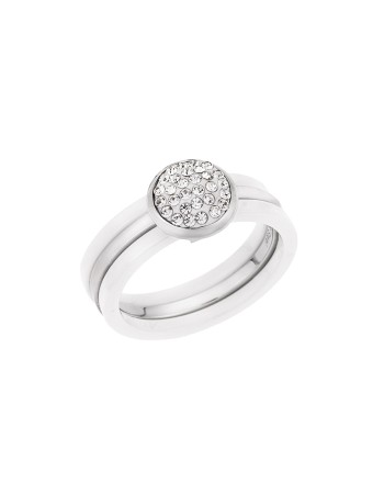 Δαχτυλίδι Λευκό-Ασημί Με Πέτρες SENZA Ceramic Steel - SSD1438