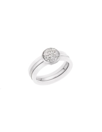 Δαχτυλίδι Λευκό-Ασημί Με Πέτρες SENZA Ceramic Steel - SSD1438